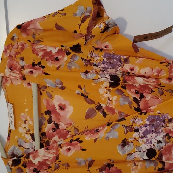 Rokoko Wrap Maxi Dress Yellow Floral NWT - Picture 6 of 8